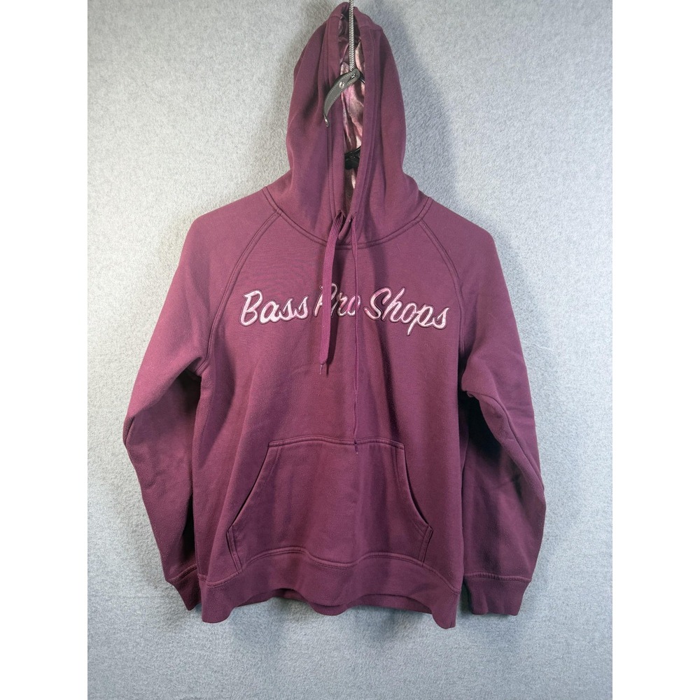 Bass Pro Shops Hoodie Womens Medium Purple Pullover Fleece Lined Logo Outdoor